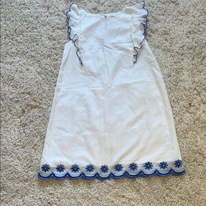 White and Blue Embroidered Girls Dress